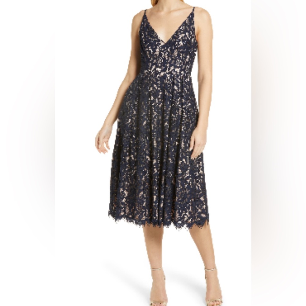 Eliza J Navy Lace Overlay Dress
